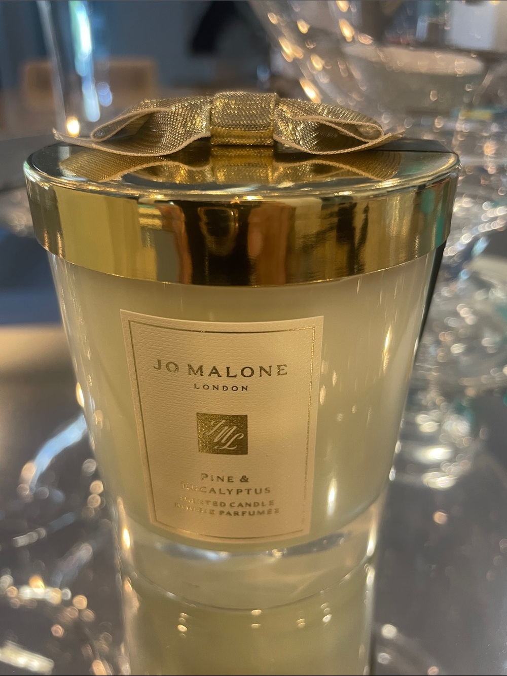 Jo Malone Pine & Eucalyptus Candle with Gold Lid and original box/ Ribbon